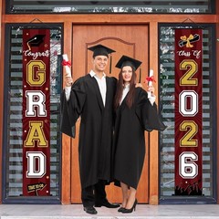 Graduation Party Supplies 2026 Maroon Gold Banner Decor Congrats Grad Porch Sign