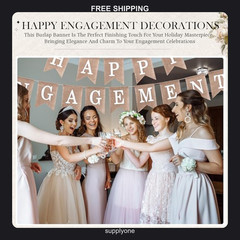 Happy Engagement Burlap Banner for Wedding Party Decorations