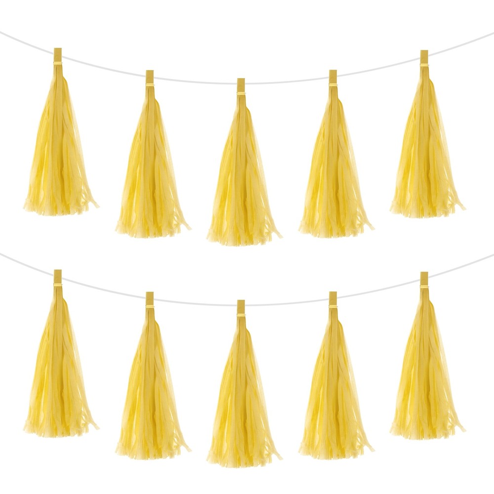30 Pcs Bright Yellow Tassel Garland Banner with Rope