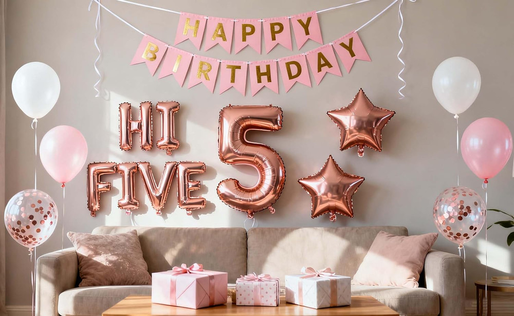 5Th Birthday Decorations Rose Gold for Girls,Hi Five Birthday Balloons 5Th Birth
