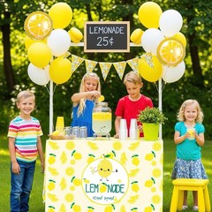34pcs Lemonade Stand supplies for kids Include Bright Yellow White Balloon Le