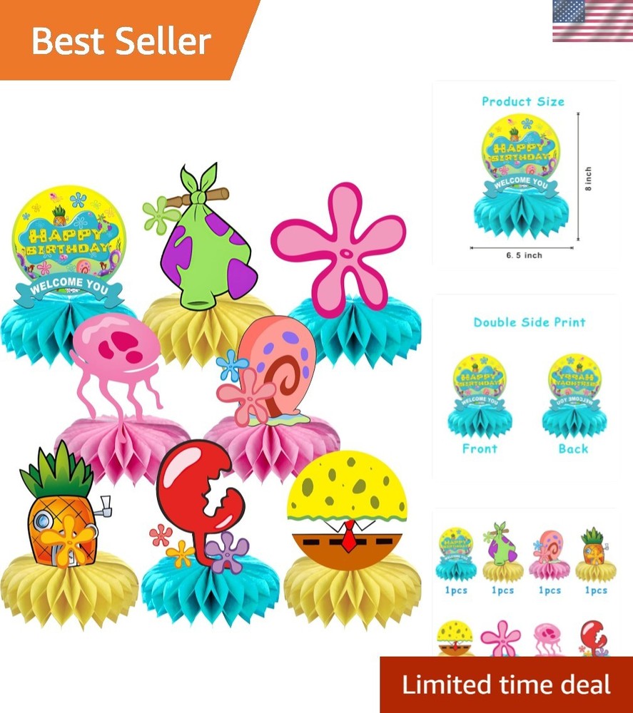 8Pcs Cartoon Sponge Honeycomb Table Centerpiece,Birthday Party Supplies Table…