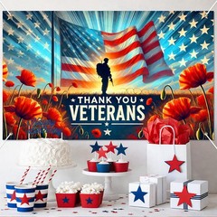 4th of July Decorations 71 x 43 Inch Thank You Veterans Banner Patriotic Backdro