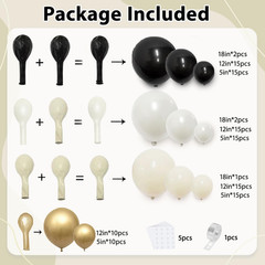 Black White Gold Balloon Arch Kit,Double Stuffed Pearl Sand White Balloon Garlan