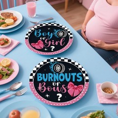 Gender Reveal Decorations 287pcs Burnouts or Bows Plates Backdrop Tablecloths
