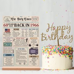 60th Birthday Decorations for Men & Women – Vintage 1966 Acrylic Table Sign & Po