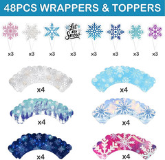 48PCS Snowflake Themed Birthday Party Decorations | 24PCS Cupcake Toppers & 24PC