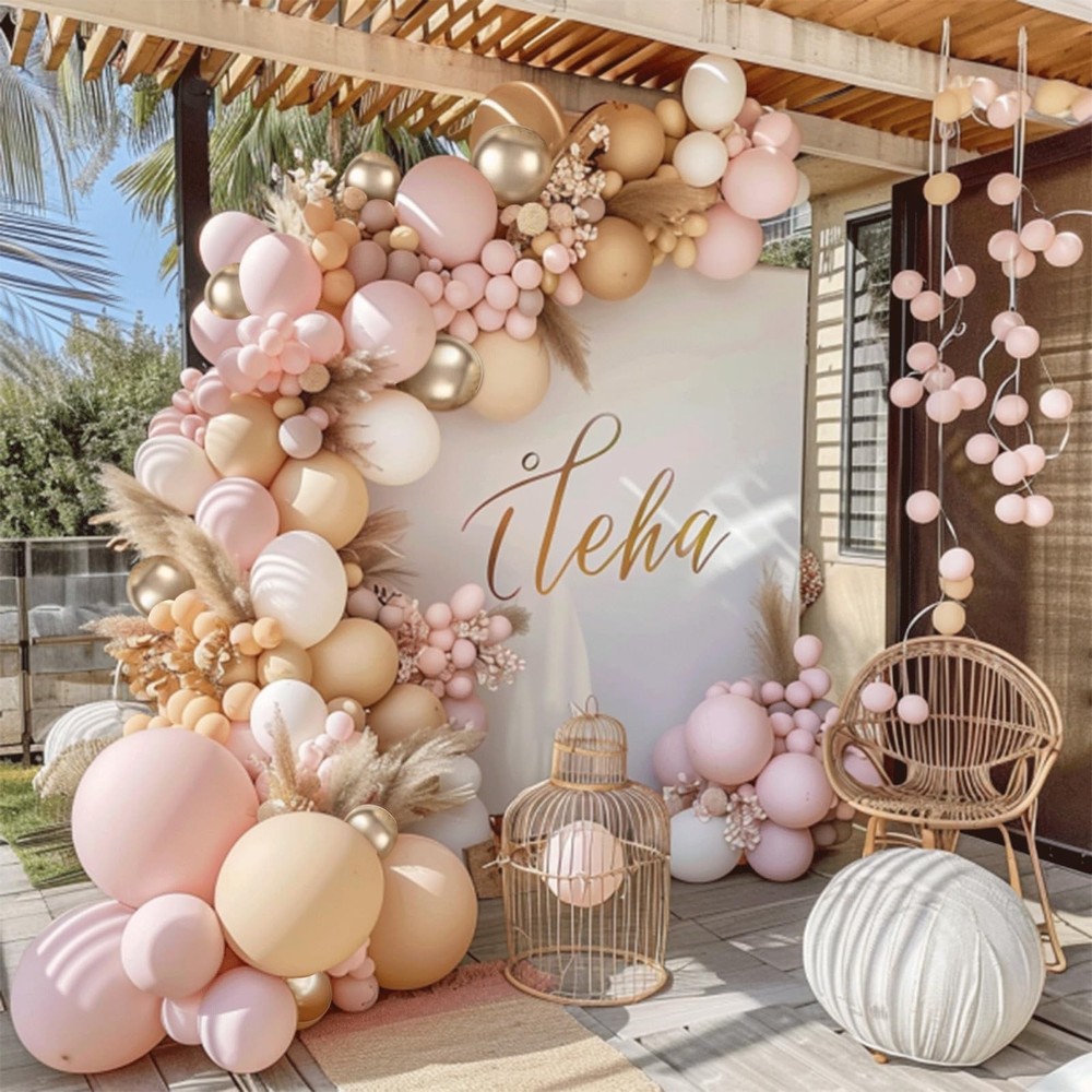 Dusty Pink White Nude Balloon Arch Kit, Pink and Gold Balloons With Light Pin…