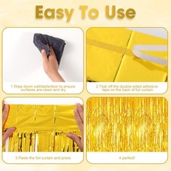 2 Pack Gold Tinsel Foil Fringe Curtains Metallic Streamers Party Backdrop