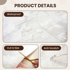 OstepDecor Marble-Look Table Protector 24 x 60 Inch, 1.5mm Thick Plastic Table C