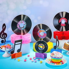 12 Pcs Music Party Decorations Vinyl Record Honeycomb Centerpieces