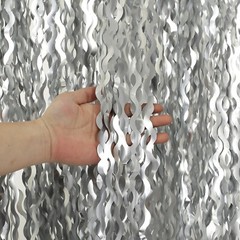 4 Pack 3.3×6.6ft Silver Foil Fringe Backdrop – Wavy Metallic Tinsel Foil Curt…