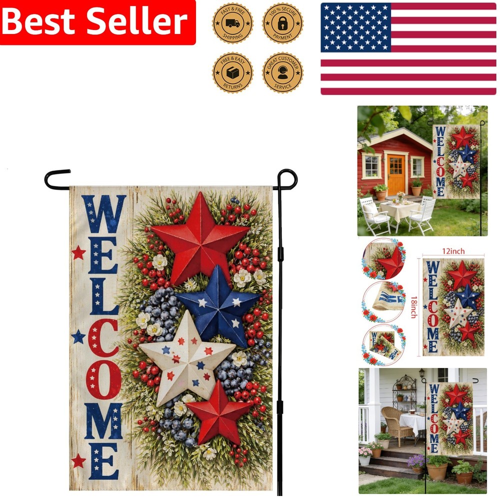 Garden Flag Patriotic Stars Welcome Double Sided Outdoor Decor USA 250th Anni…