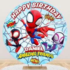 Personalised Name Round Backdrop Cover Spidey and Amazing Friends Birthday Party