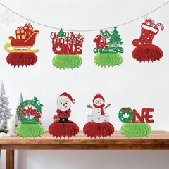 8 PCS Christmas 1st Birthday Honeycomb Centerpieces Green Red Silver Decor