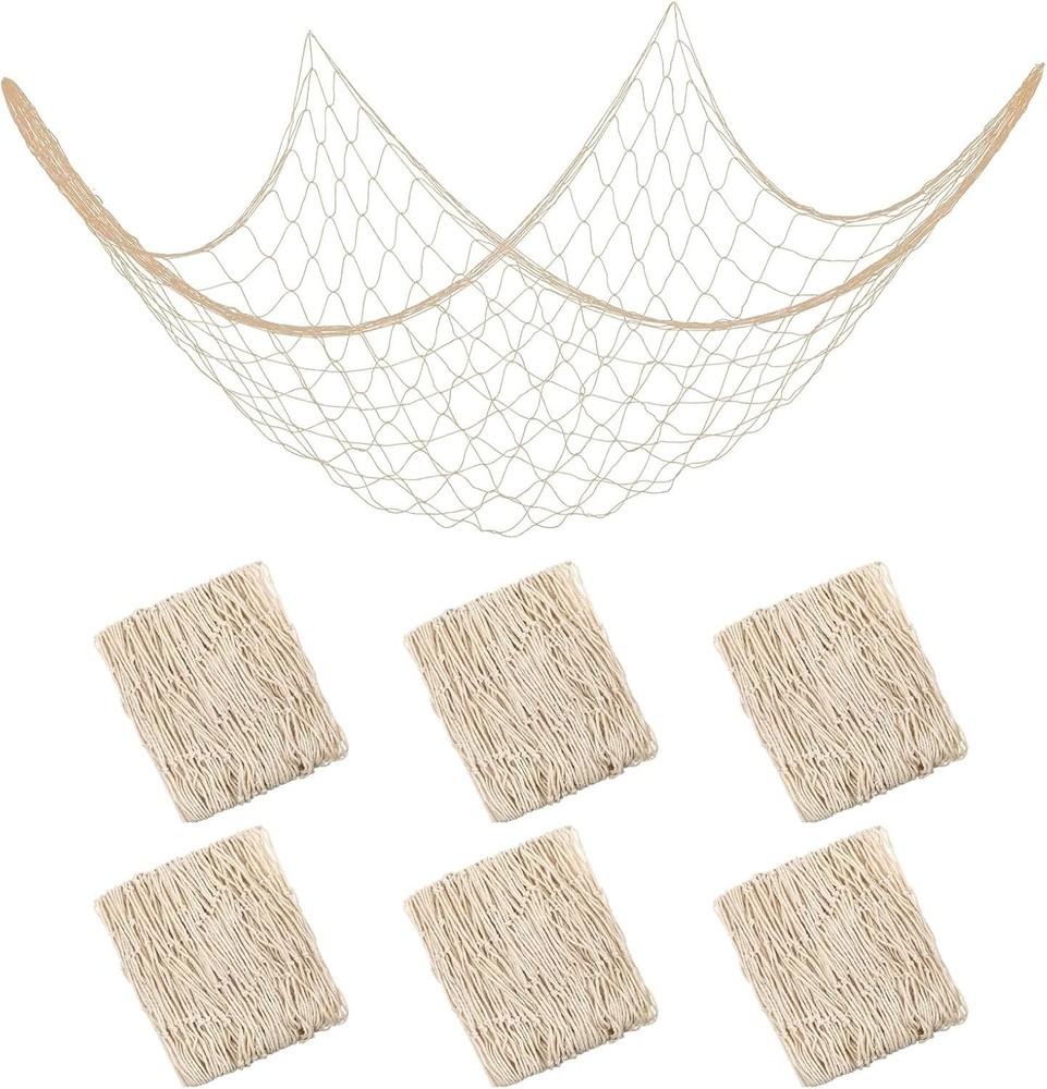 6 Pieces Natural Fish Net Decorative Fish Netting Natural Cotton Beach