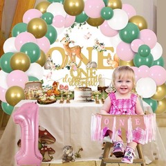 Balterver Deer 1st Birthday Decorations for Girls – Sage Green & Pink Kit wit…