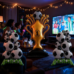 3PCS Soccer Party Decorations – Large Soccer & Trophy Foil Balloon Set, Sports/B