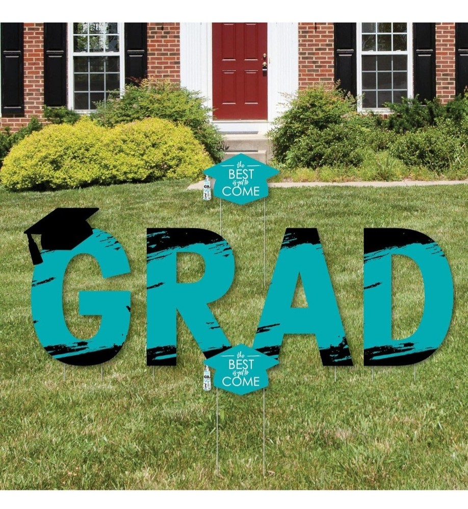 Big Dot of Happiness Teal Graduation Party Yard Signs Outdoor Lawn Decorations