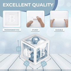 Baby Shower Boxes with Letters – White Boxes with White Dusty Blue Light Blue