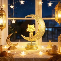 Crescent Moon & Star Ramadan Lamp – Battery Powered Eid Decor, Moroccan Table Li