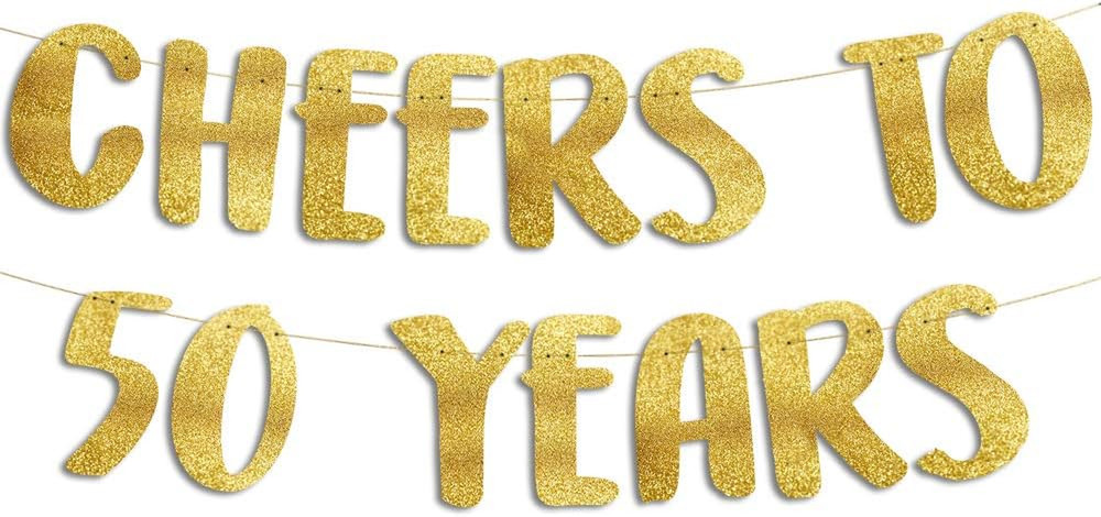 Pre-Strung Cheers to 50 Years Gold Glitter Banner – 50Th Birthday and Anniversar