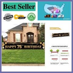 Versatile 75th Birthday Banner in Black & Gold – Easy to Hang 9.8 x 1.6 ft