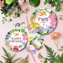 Dinosaur 2Nd Birthday Party Supplies for Girls, Pink Dino Theme Two Rex Birthday