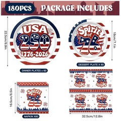 Patriotic 250th Anniversary Kit, 180Pcs, Serve 60 Guests