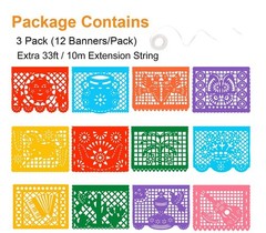 3 Packs Mexican Banners, 66 Ft(22ft x 3) Papel Picado Banner, Large Plastic Mexi