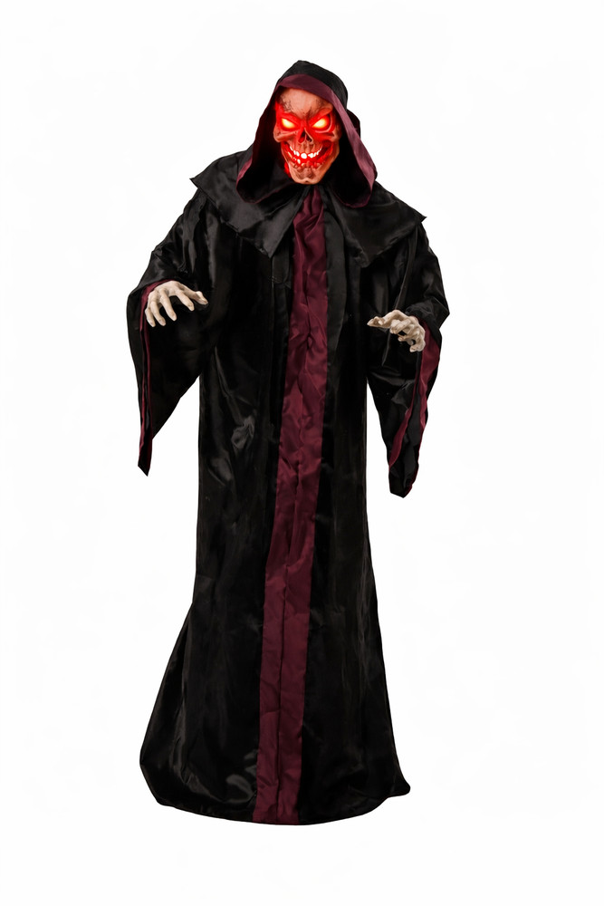 Animated 1.6m Standing Grim Reaper Halloween Prop Light Up Scary Decoration