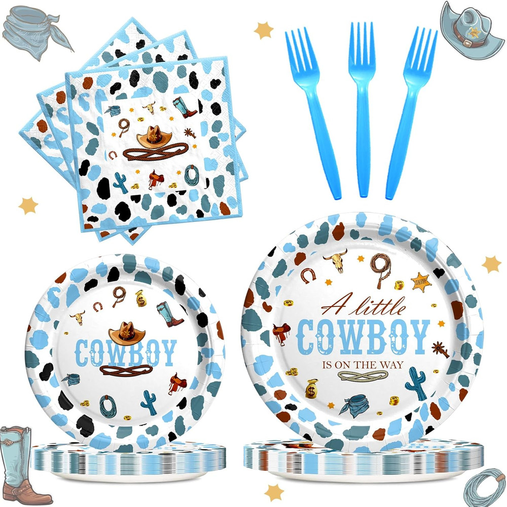 Cowboy Baby Shower Supplies Tableware Set, Cowboy Baby Shower Decorations, Weste
