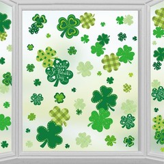 9 Sheets St. Patrick’s Day Shamrock Window Cling Stickers Window Decals Green Pa