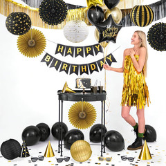 Black and Gold Party Decorations Set for Birthday Graduation Wedding Anniversary