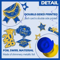 16 PCS Blue and Gold Graduation Decorations Class of 2026,