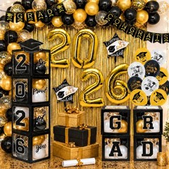 89PCS Black & Gold Graduation Party Decorations – Balloons, Boxes, Backdrop & Mo