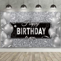 Sumind Black Silver Happy Birthday Banner Backdrop Party Decoration for Men Wome