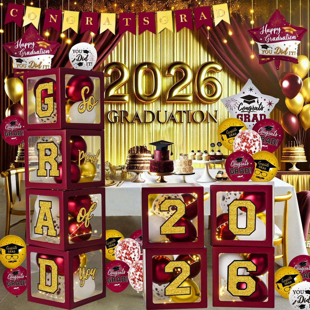 Graduation Decorations Class of 2026 – Maroon and Gold Graduation Decorations