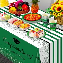 Modern Graduation Table Covers, 3 Pack Green & Black, Perfect for Parties 108×54