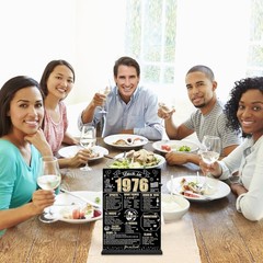 Black Gold 50th Birthday Decorations Back in 1976 Table Sign for Men Women, Two-