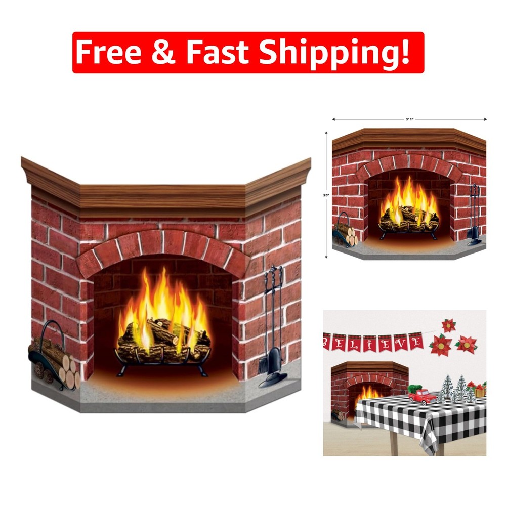 Elegant Brick Fireplace Stand-Up Display, 3’1″ x 25″ – Instant Festive Ambiance