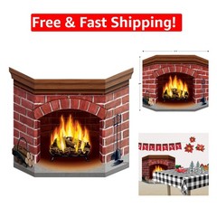 Elegant Brick Fireplace Stand-Up Display, 3’1″ x 25″ – Instant Festive Ambiance