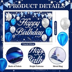 MDCGFOD Happy Birthday Banner – 71 x 45 inches, blue silver