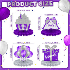 8 Pcs Purple and Silver Birthday Centerpiece Table Decoration, Happy Birthday Ho