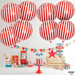 Red and White Striped Balloons 18 Inch, Pack of 10 for Circus Parties