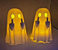 Funny Ghost Tea Light Holders – Set of 2 Middle Finger Ghosts – Halloween Decor