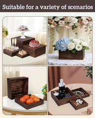 8 Size Nested Buffet Risers with Mini Signs, 8PCS Rustic Wooden Cake & Dessert D