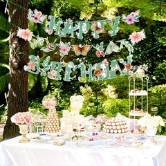 Charming Double-Sided Floral Birthday Banner with Butterflies – 70.87 Inches