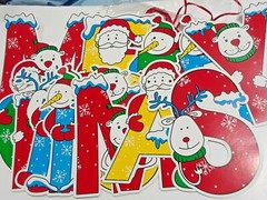 Christmas decorations. Centerpiece, banner, selfie props, shaped fans, Decals