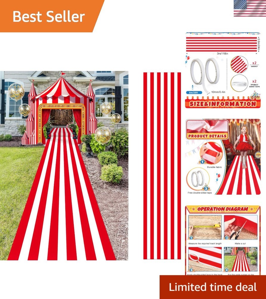 Carnival Circus Floor Runners 2 Pack Red White Striped Indoor Outdoor Decor